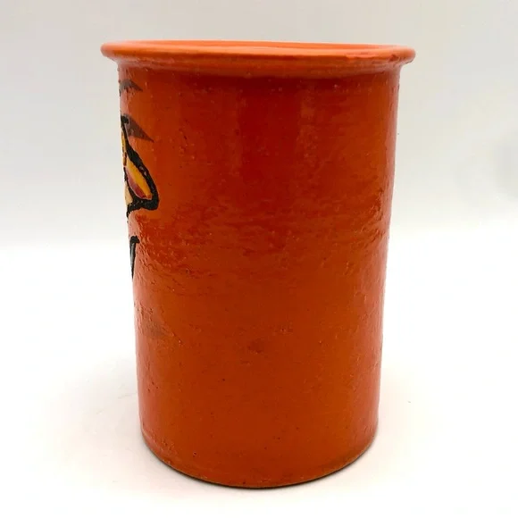 Italian Pottery Wine Crock Vase Atomic Orange Textured Lava Lily Flower Italy